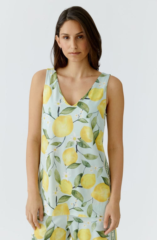 Yellow Lemon Print Silk Touch Sleeveless Top
