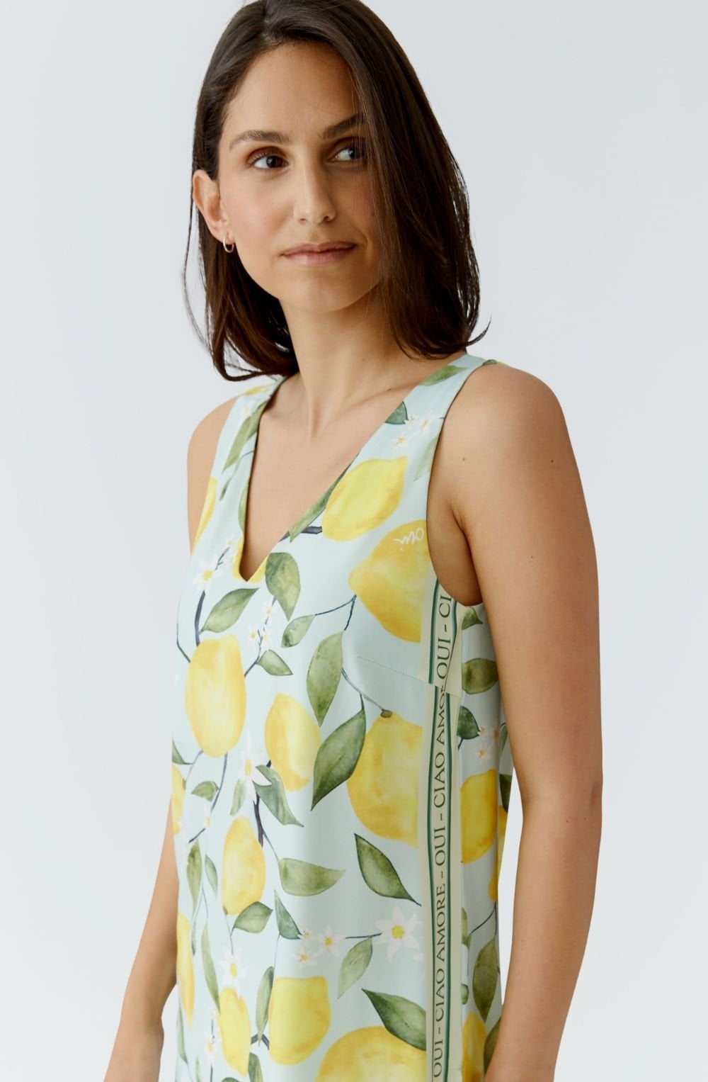 Yellow Lemon Print Silk Touch Sleeveless Top