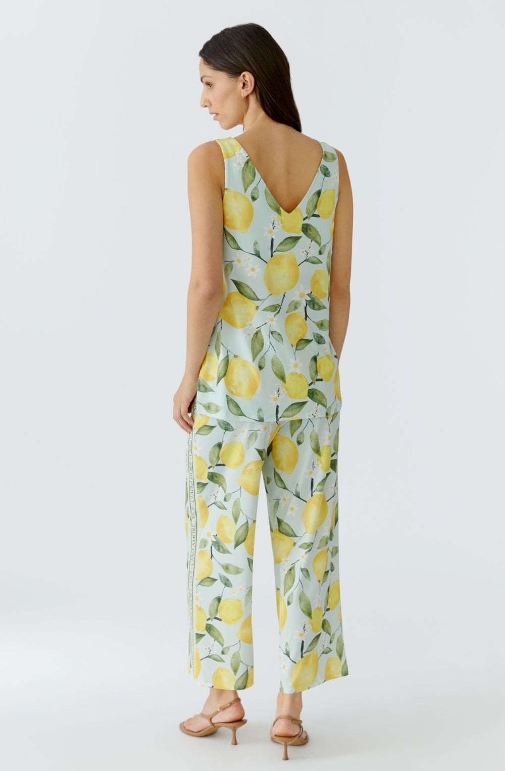Yellow Lemon Print Silk Touch Sleeveless Top