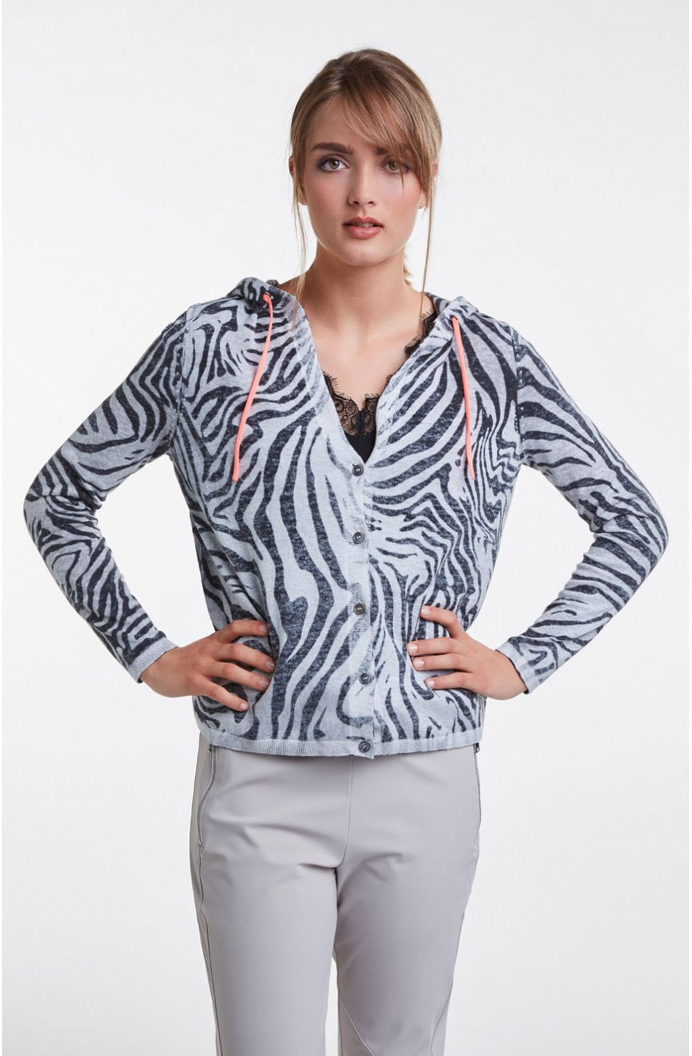 Zebra Print Hooded Cardigan