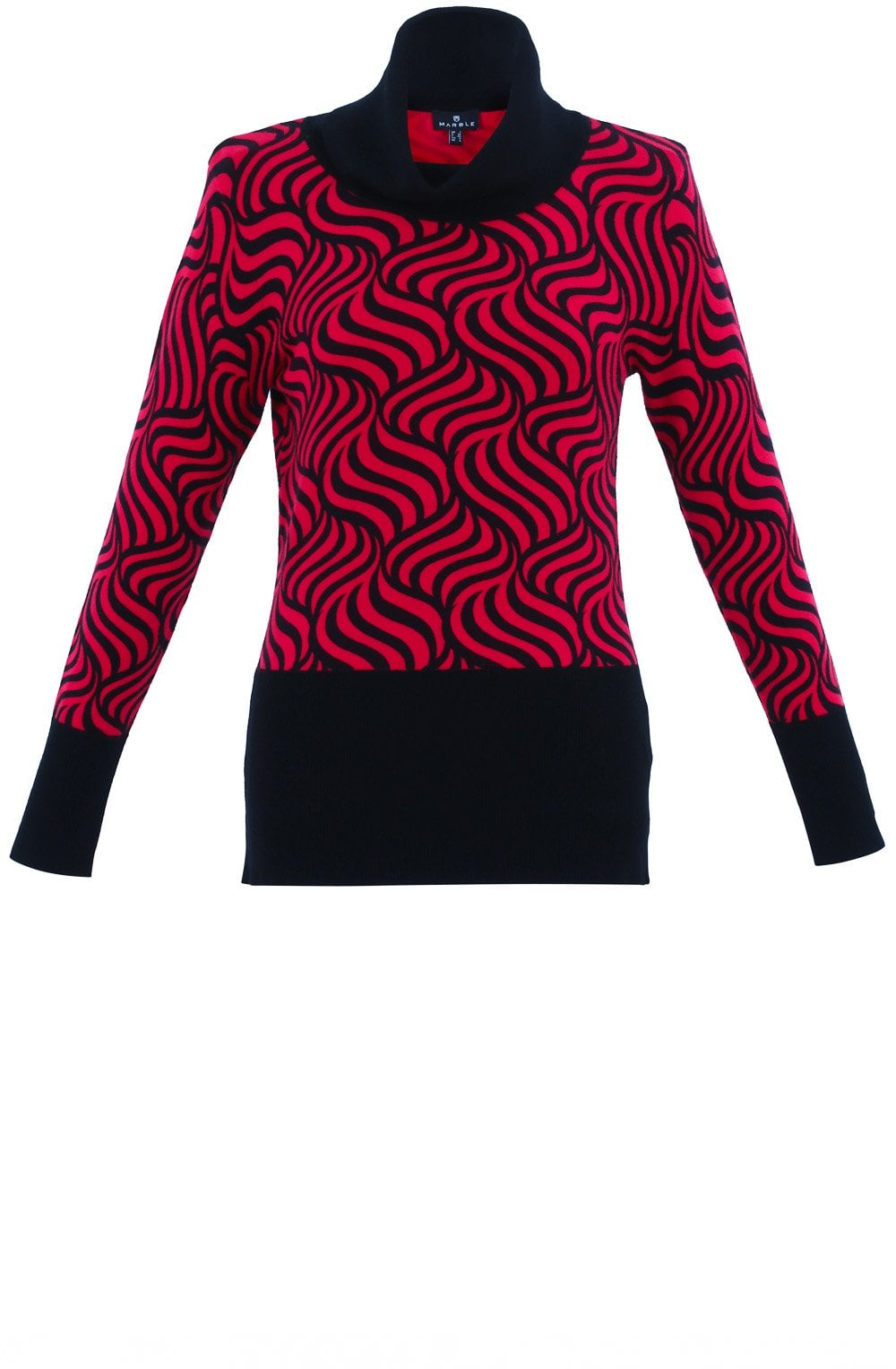 Red and Black Marbled Roll Neck Jumper
