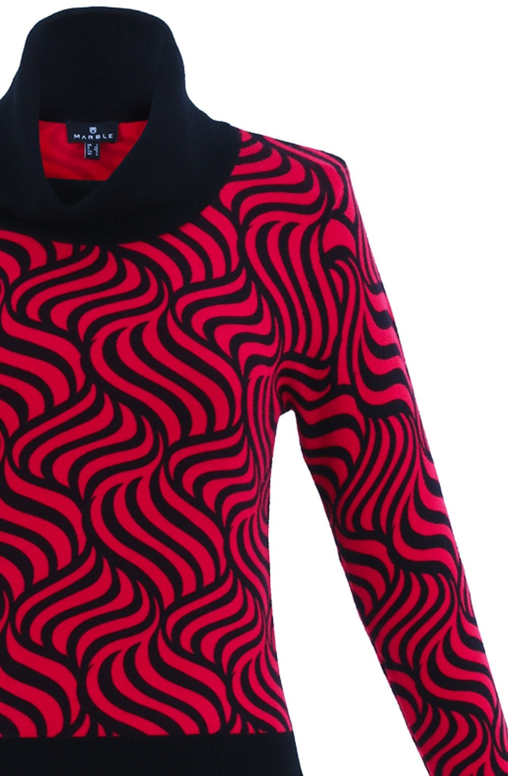 Red and Black Marbled Roll Neck Jumper