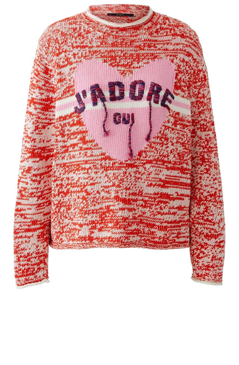 Red and White J'Adore Oui Tasseled Jumper