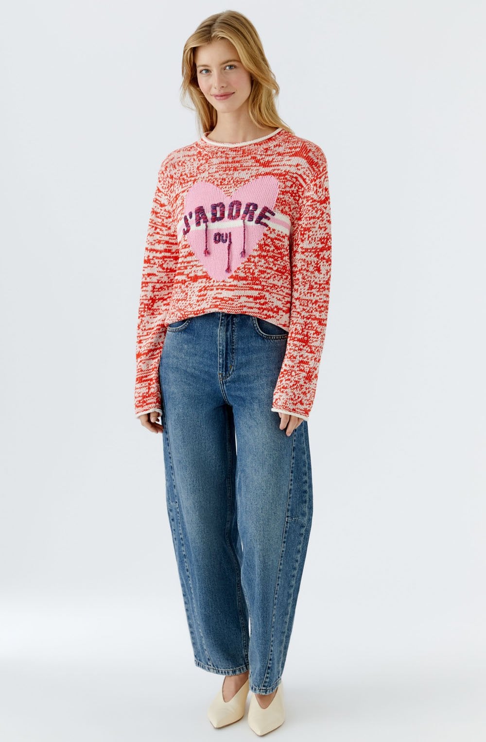 Red and White J'Adore Oui Tasseled Jumper