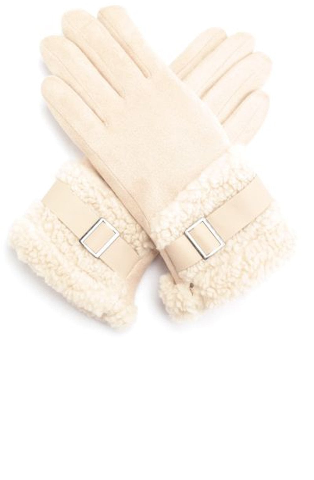 Cream Suede Effect and Teddy Trim Gloves