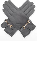 Grey Suede Effect Snaffle Gloves