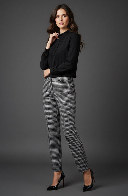 Bella Grey Houndstooth Velour Trousers