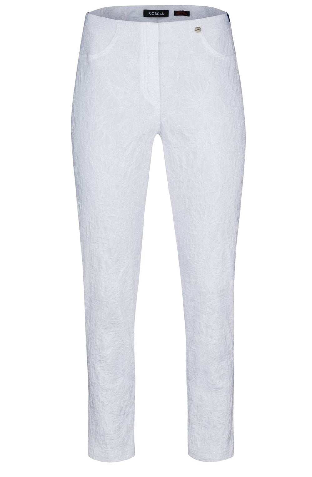 Bella White Floral Jacquard Trousers