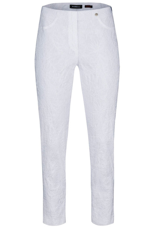 Bella White Floral Jacquard Trousers
