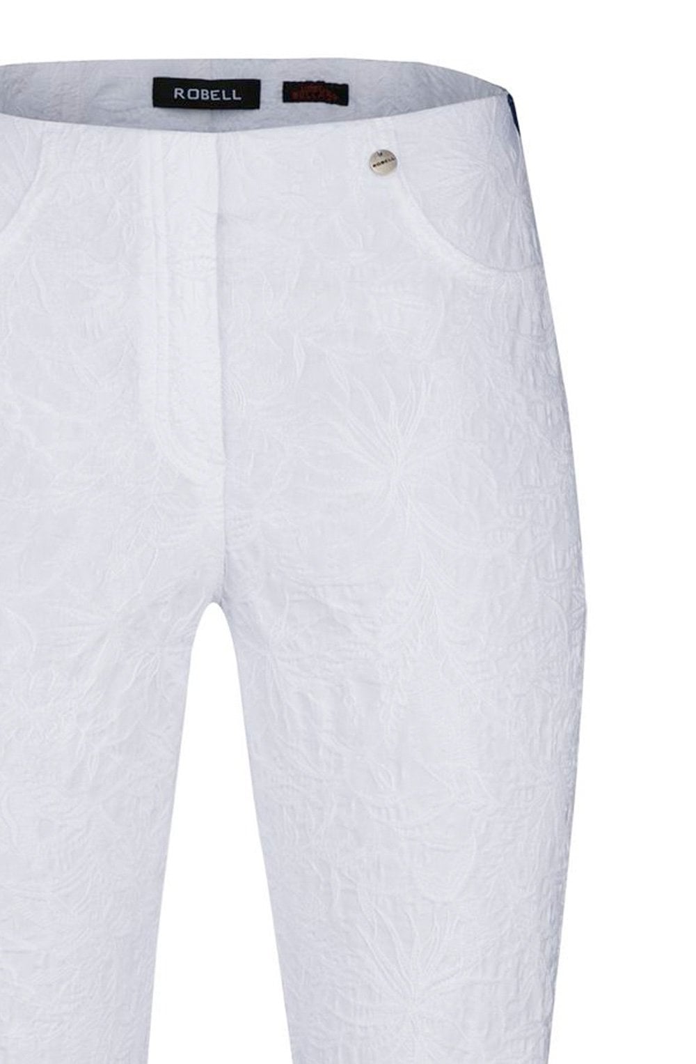 Bella White Floral Jacquard Trousers