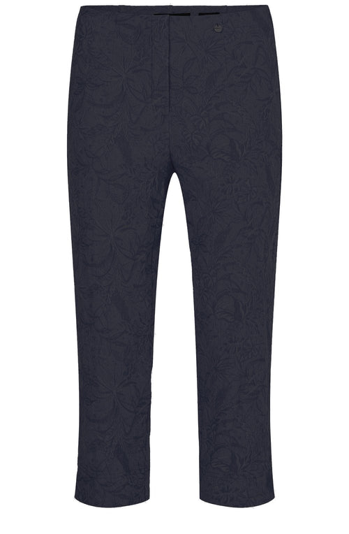 Marie Navy Floral Jacquard Crop Trousers