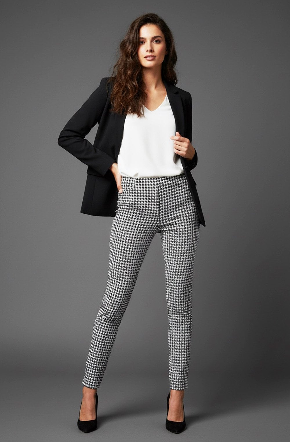 Rose White Houndstooth Velour Trousers
