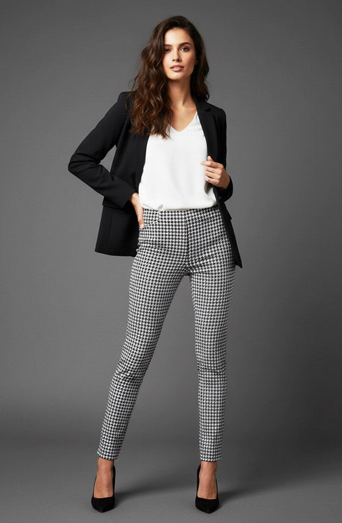 Rose White Houndstooth Velour Trousers