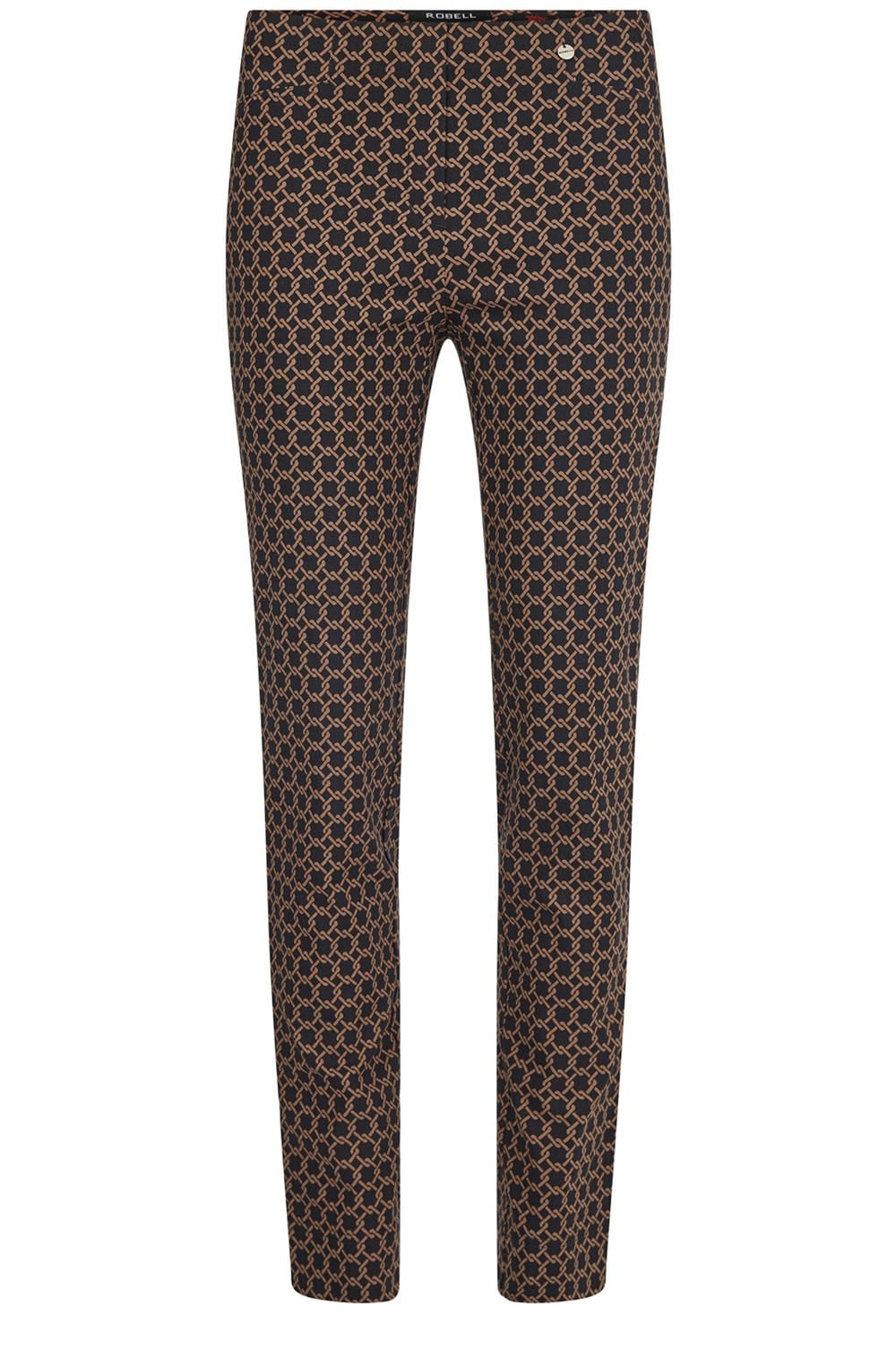 Rose Dark Brown Link Print Slim Fit Trousers