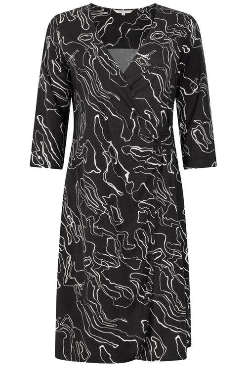 Almost Black Abstract Print Wrap Dress