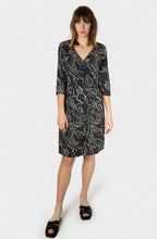 Almost Black Abstract Print Wrap Dress