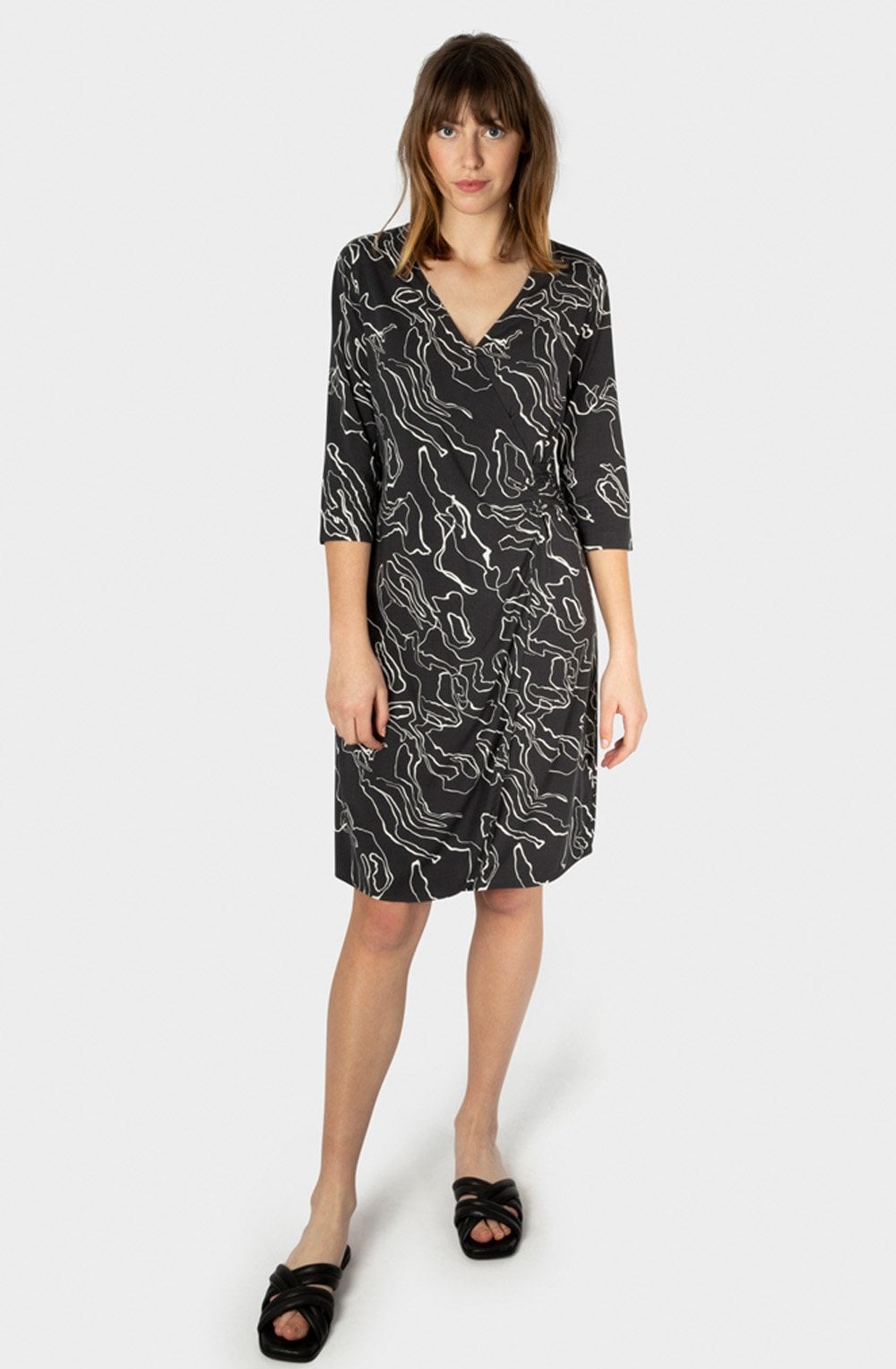 Almost Black Abstract Print Wrap Dress