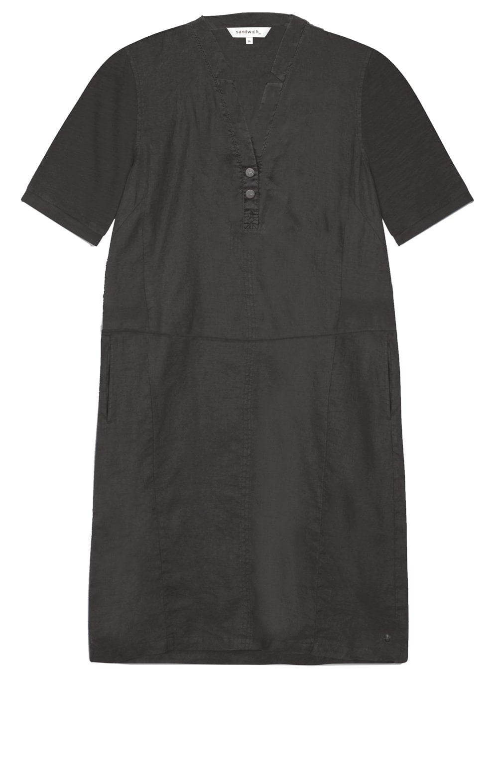 Almost Black Linen Buttoned Dress