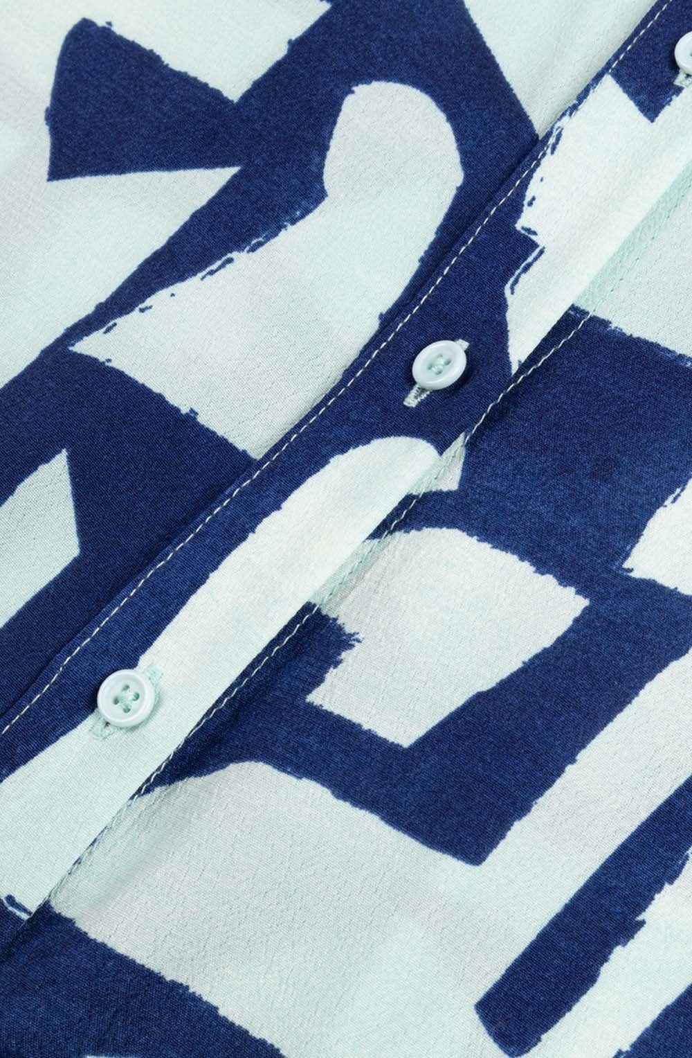 Bell Blue Abstract Print Shirt Dress