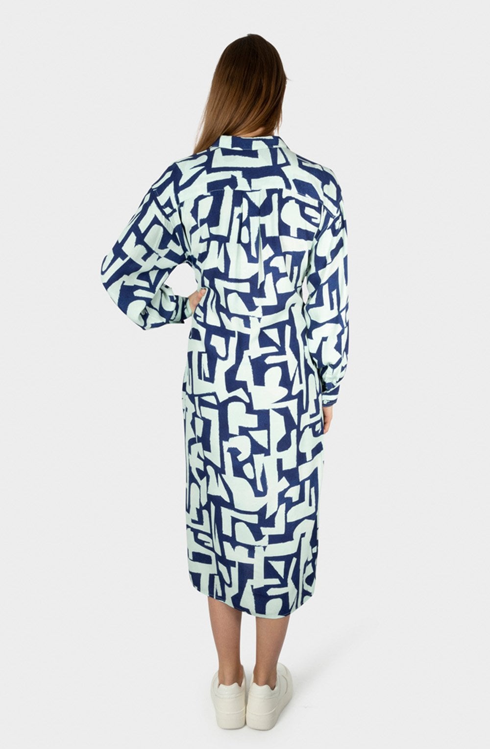 Bell Blue Abstract Print Shirt Dress