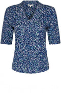 Bell Blue Intricate Print V Neck Top