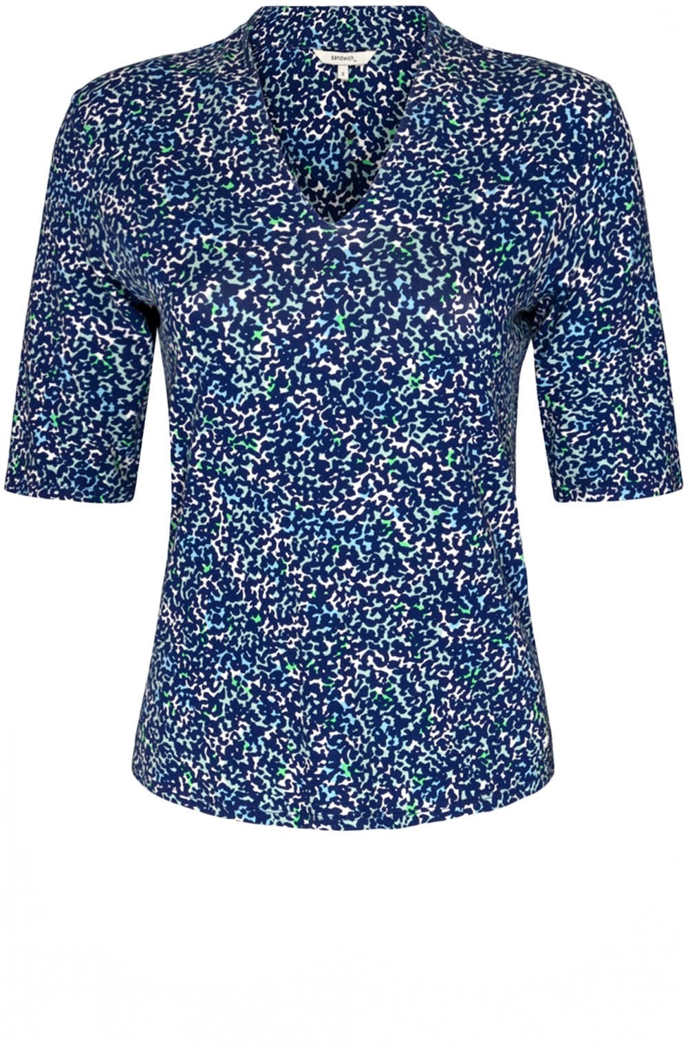 Bell Blue Intricate Print V Neck Top