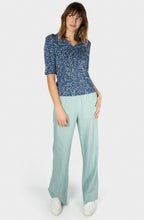 Bell Blue Intricate Print V Neck Top