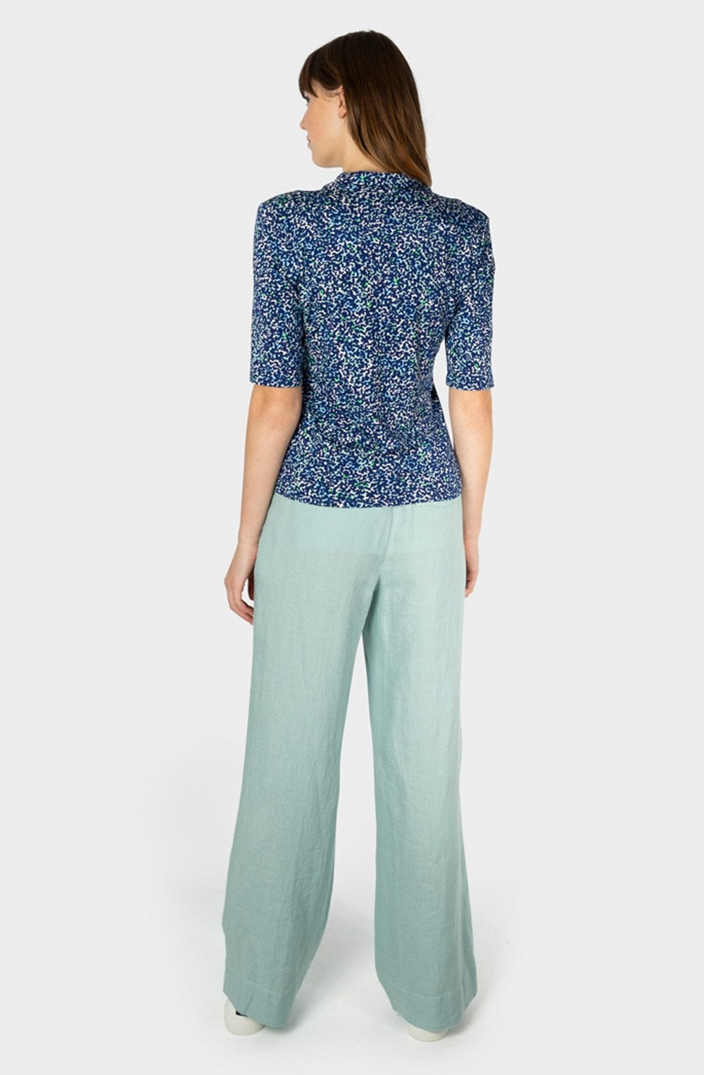 Bell Blue Intricate Print V Neck Top