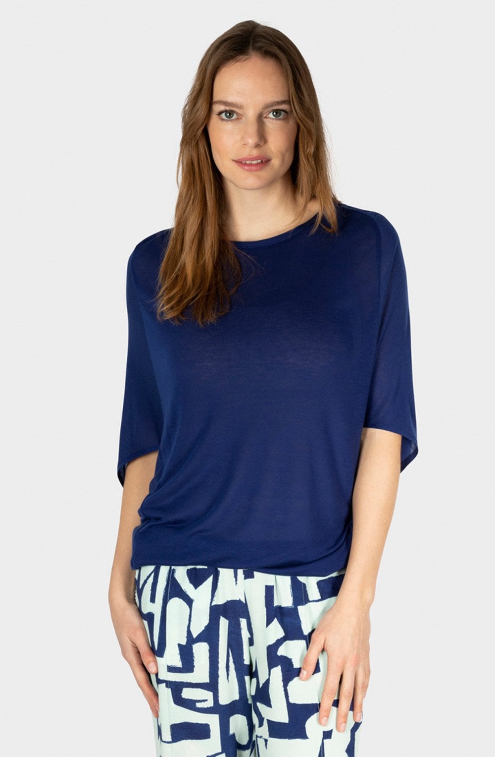 Bell Blue Oversized Bat Sleeve Top