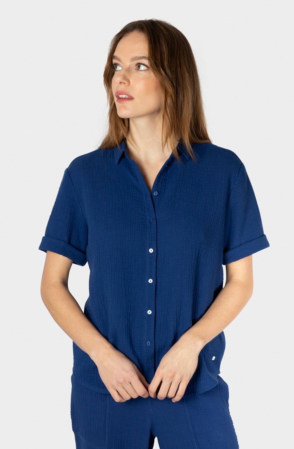 Bell Blue Short Sleeved Muslin Blouse