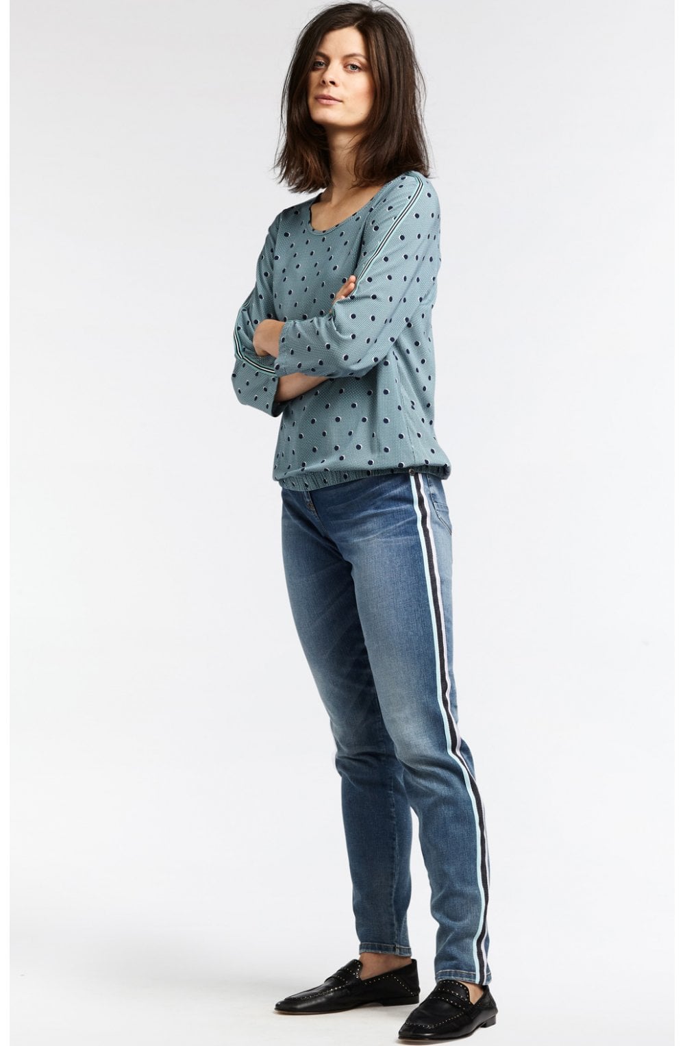 Blue Denim Striped Detailed Jeans