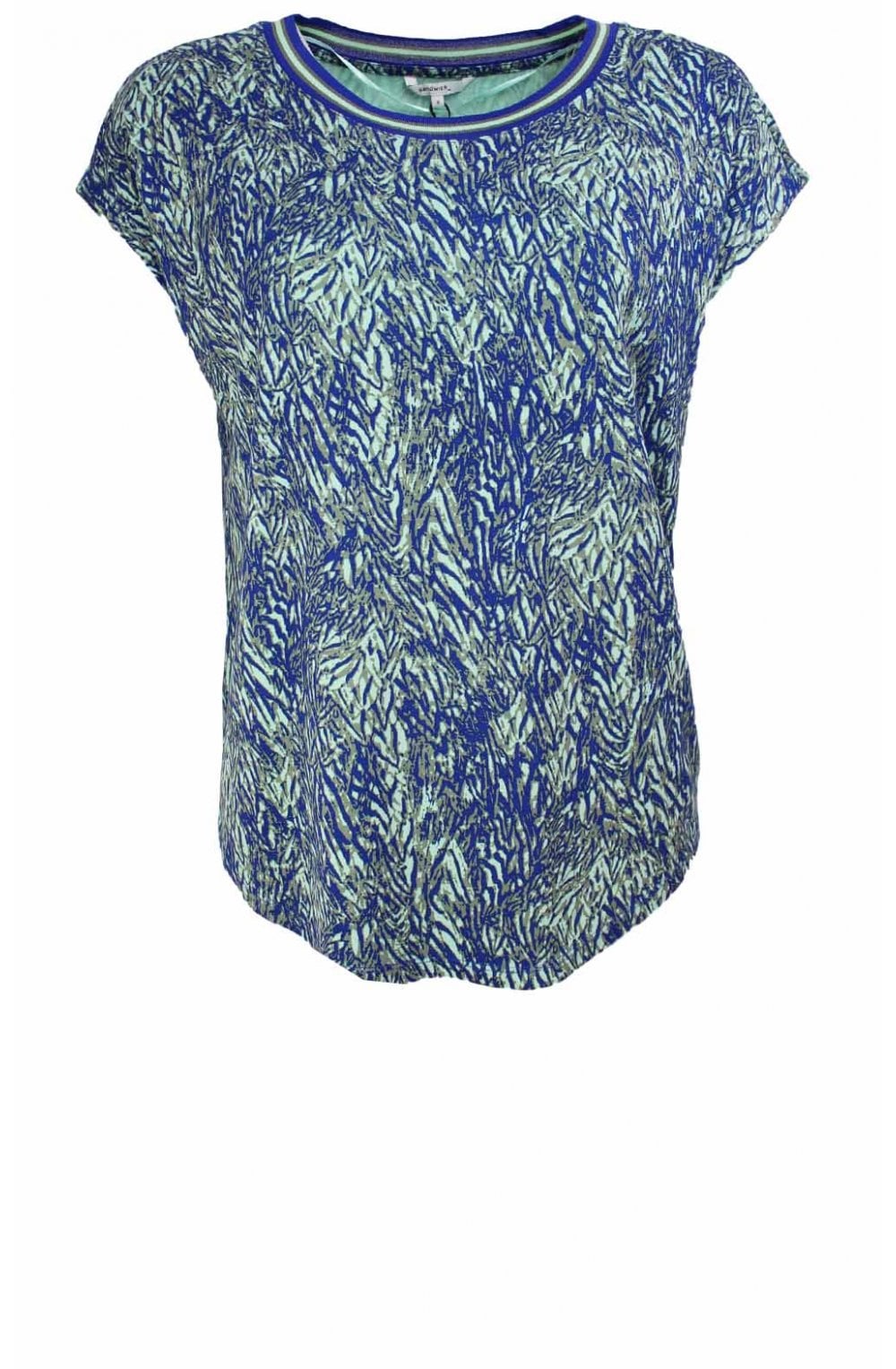 Blue & Green Patterned T Shirt