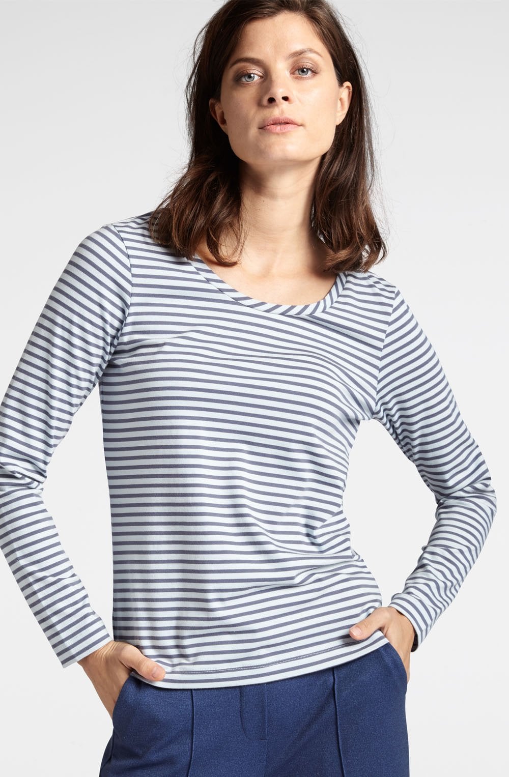 Blue Grey Striped Top