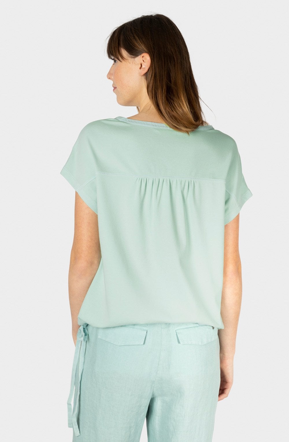 Blue Haze Tie Detail Linen Top