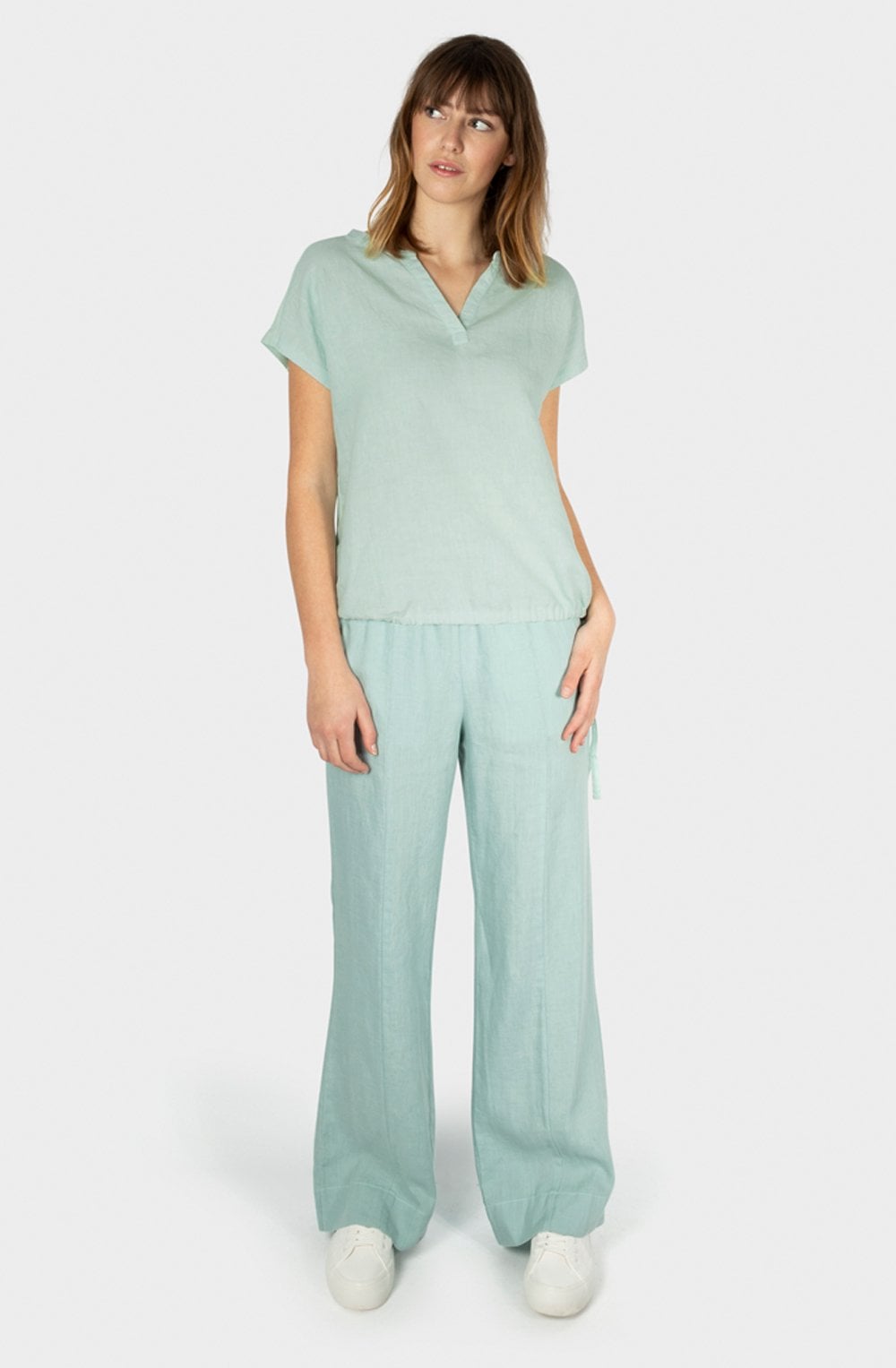 Blue Haze Tie Detail Linen Top