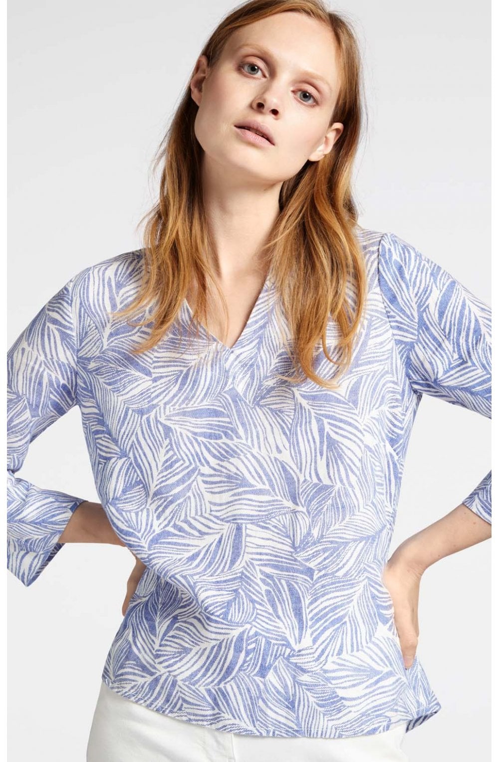 Blue Leaf Patterned Blouse