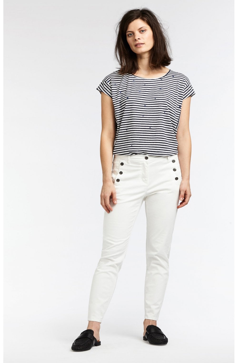 Blue & Off White Striped Top