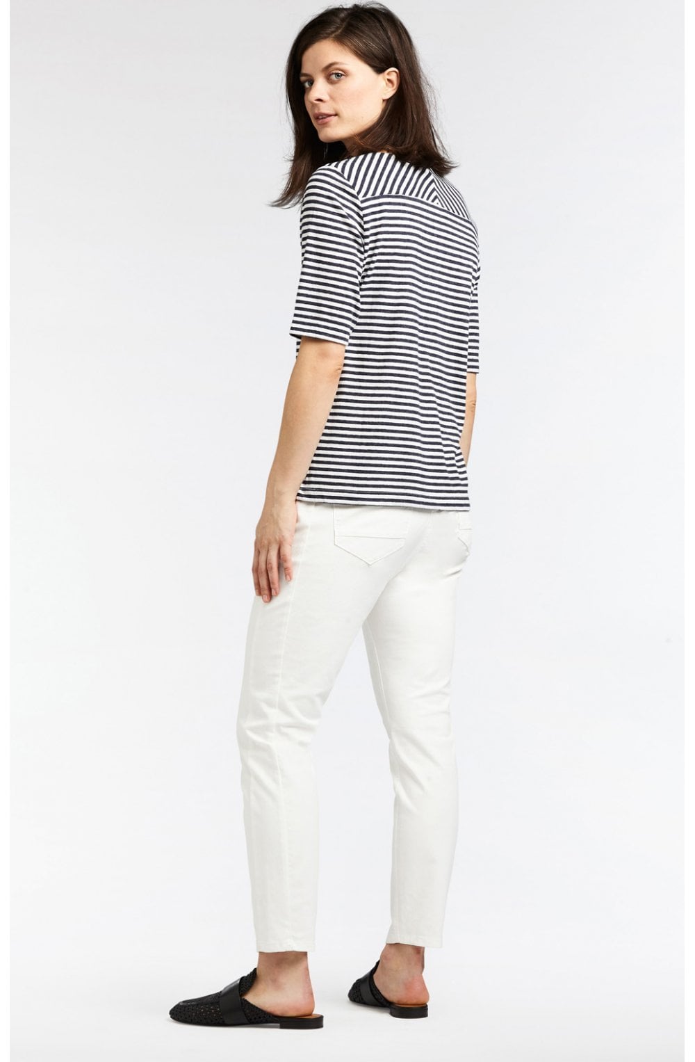Blue & Off White Striped Top