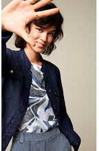 Blue Patterned Front T Shirt