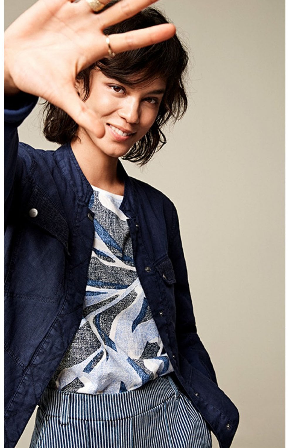 Blue Patterned Front T Shirt