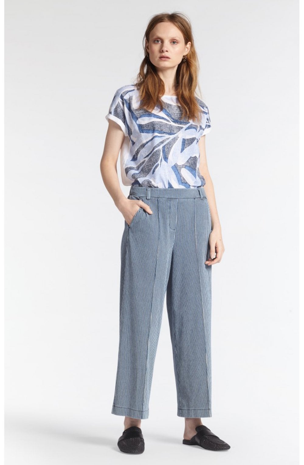 Blue Patterned Front T Shirt