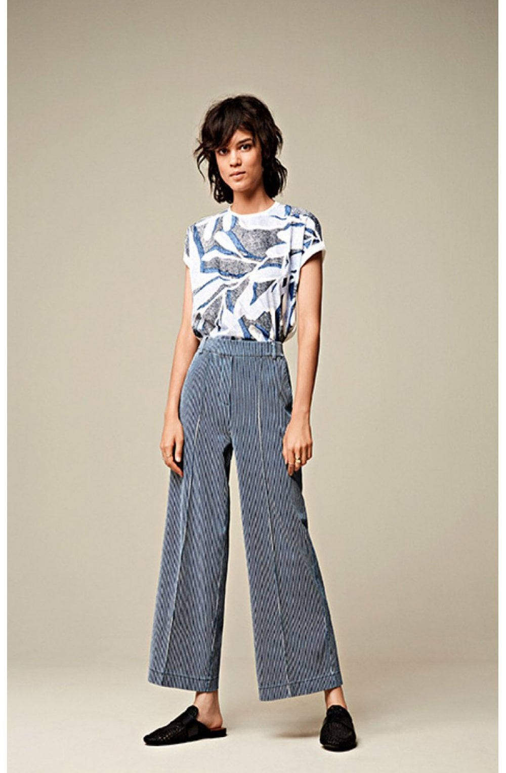 Blue Patterned Front T Shirt
