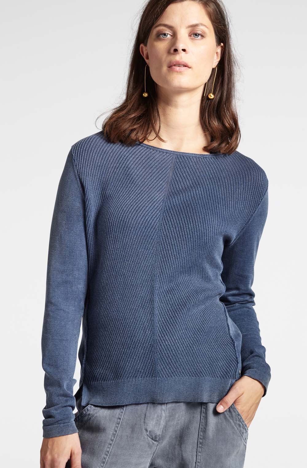 Blue Ribbed Knit Jumper
