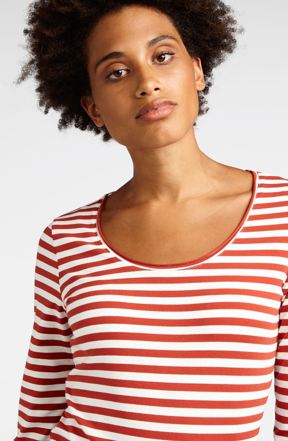 Burnt Red & Off White Striped Top