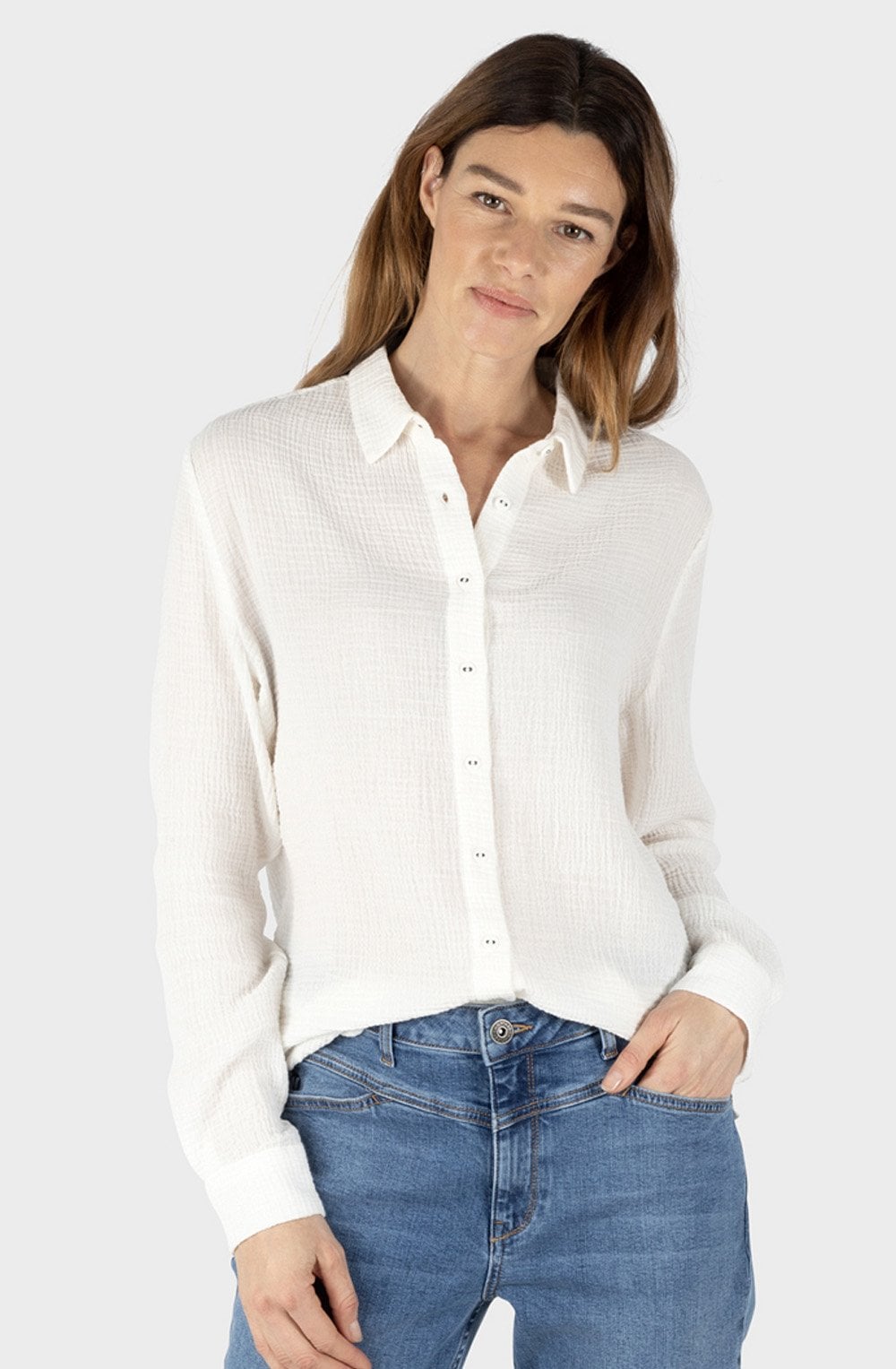 Cloud Dancer Muslin Blouse with Collar