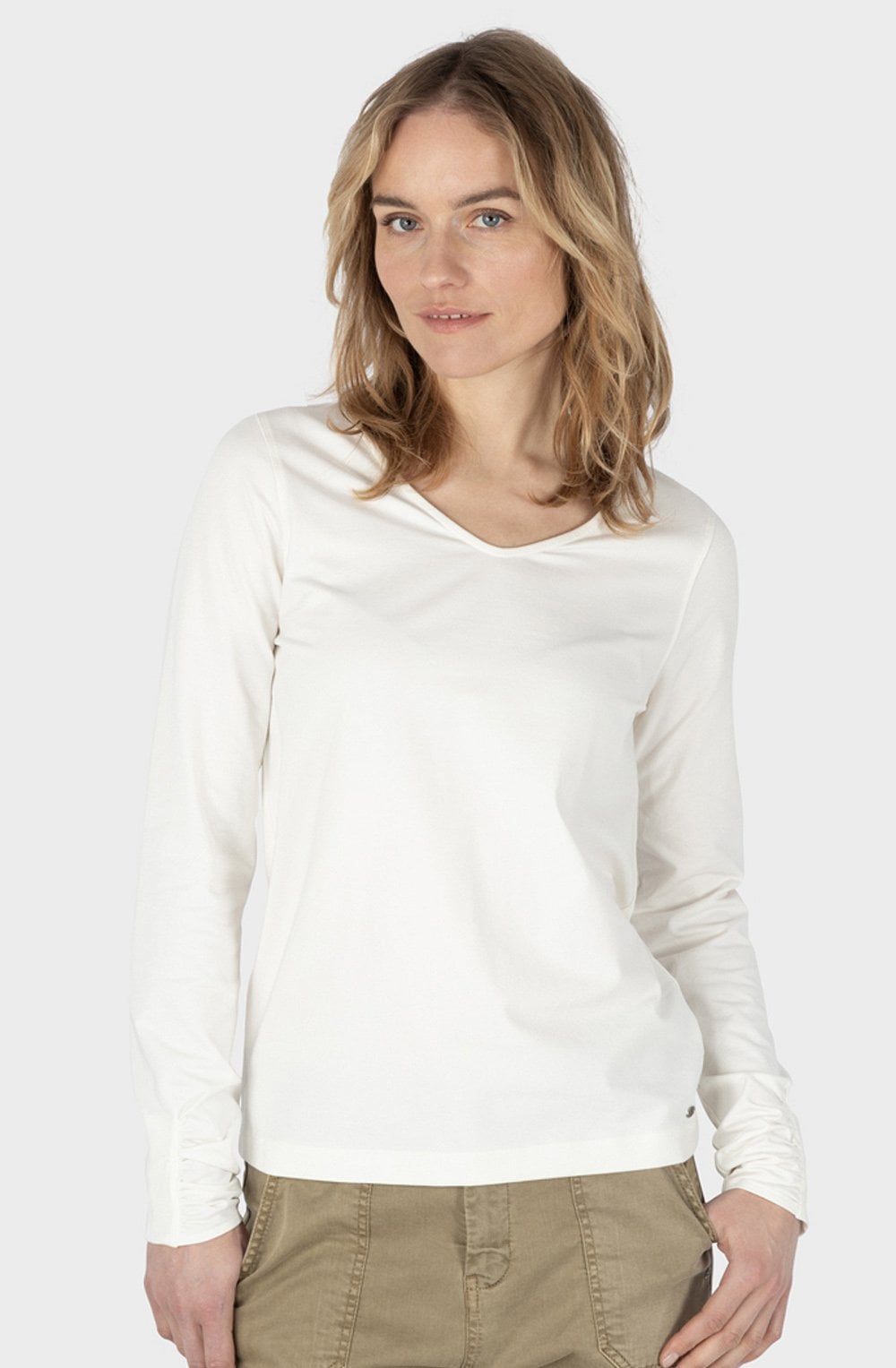 Cloud Dancer Ruched Cuff Top