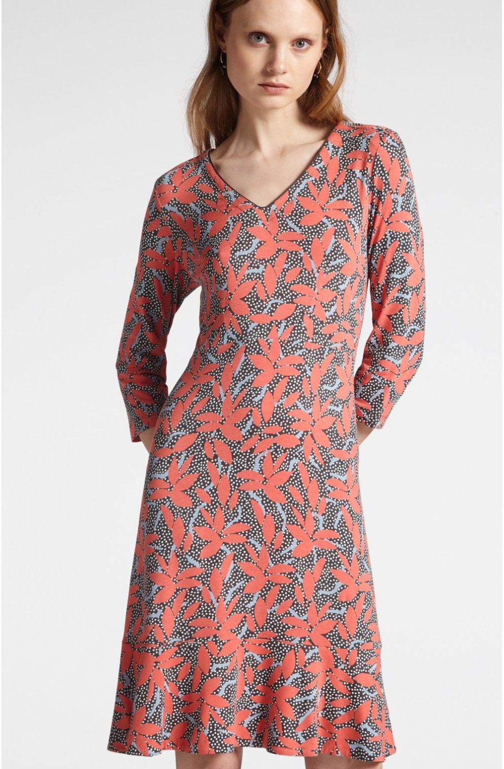 Coral Floral Print Dress