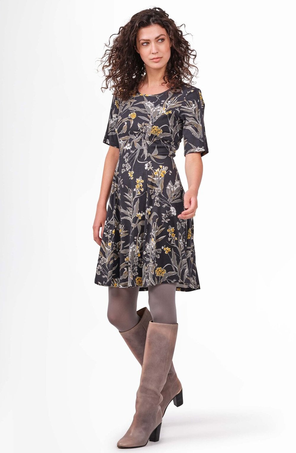 Dark Grey Floral Print Dress