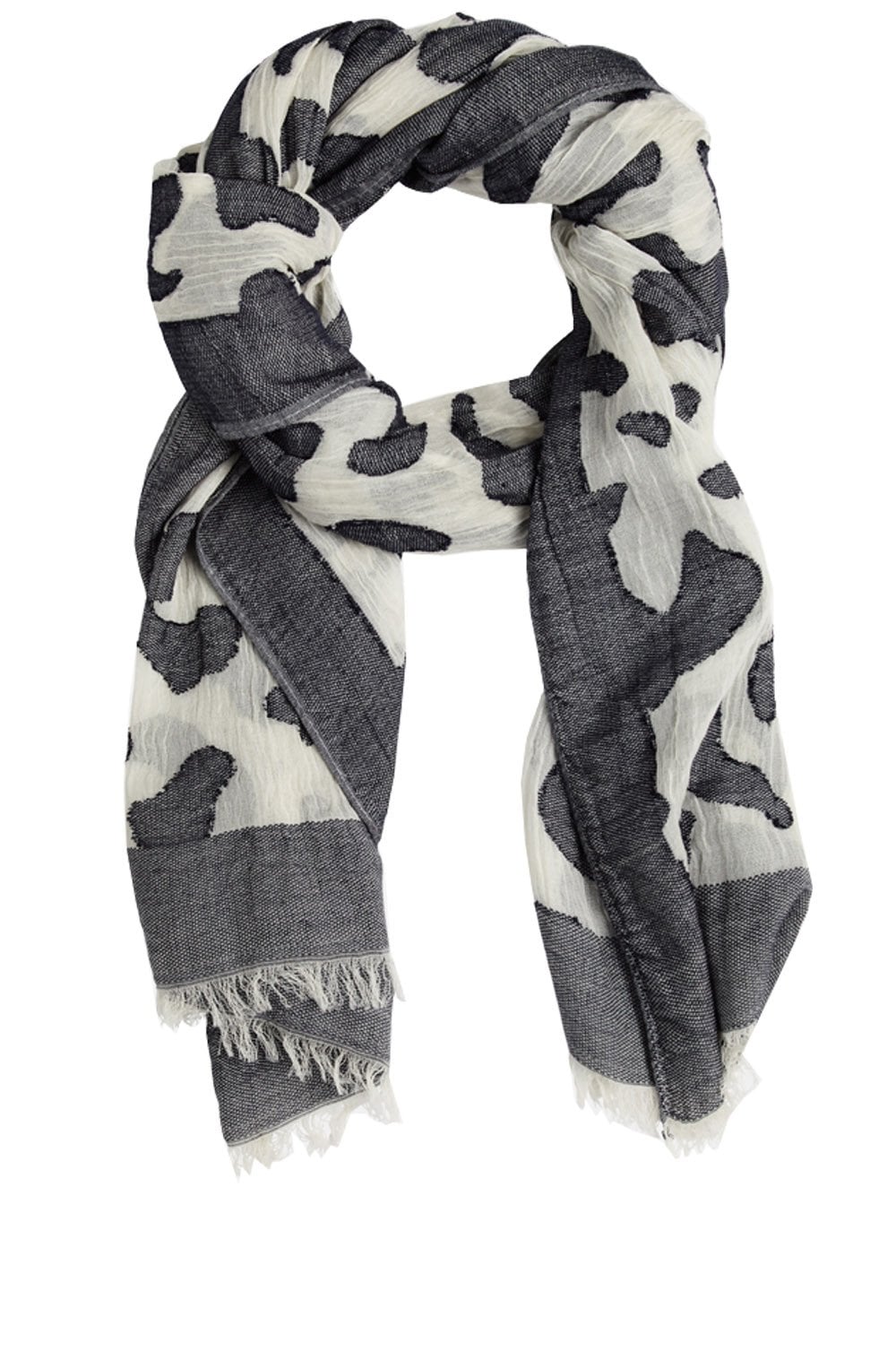 Dark Sapphire & Cream Patterned Scarf