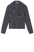 Dark Sapphire Striped Jersey Biker Jacket